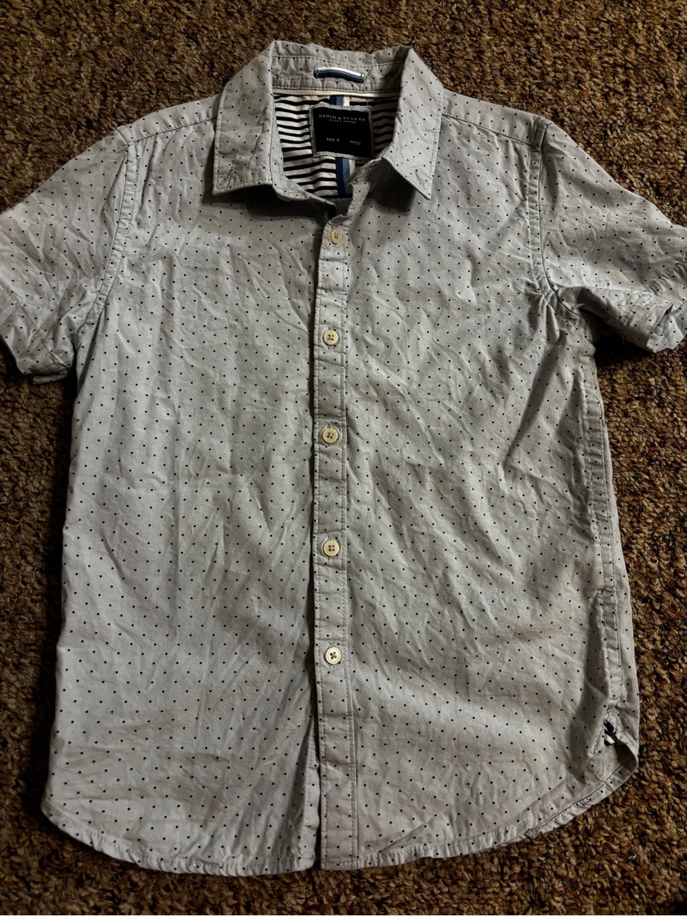 Button-Down Short Sleeve Shirt - Light blue with navy polka dots